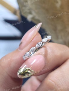 Luxury Marquise Cut Moissanite <b>Ring</b> <b>925</b> Sterling <b>Silver</b> Half Eternity Wedding Band Stackable Promise <b>Ring</b> - Product Image 1