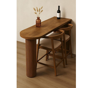 Luxury Solid Teak Breakfast <b>Bar</b> <b>Table</b> Set -Minimalist Oval Teak <b>Bar</b> <b>Table</b> Set for <b>Small</b> Space - Product Image 1