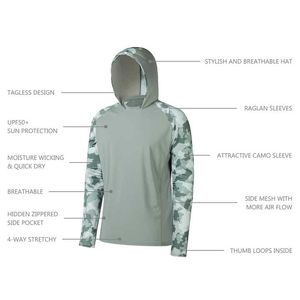 Sweat-shirt de pêche pour homme UPF 50+ respirant en polyester 100% avec protection faciale – Vêtements et sweats de pêche respirants - Product Image 3