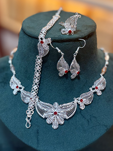 24K Gold Plated Vintage Dubai Fashion Jewelry <b>Set</b> Includes Necklace Earrings <b>Bangles</b> Combs Copper Material Diamond Germany - Product Image 4