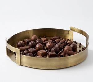 Multifunctional Round Metal Chocolate Tray with Handle Modern <b>Decorative</b> <b>Plate</b> Non-Toxic Eco-Friendly Antique Finish - Product Image 2