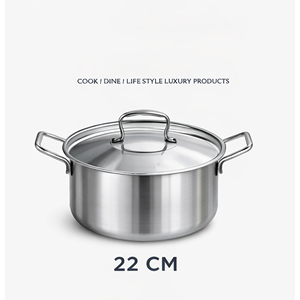Casserole classique haut de gamme en acier inoxydable triple couche avec couvercle, pot de cuisson et de service durable en argent avec poignées latérales 22 cm - Product Image 3