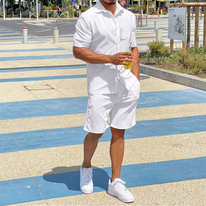 Men's Short Sleeve Solid Color <b>Zip</b>-<b>Up</b> Jumpsuit Casual Summer <b>Polo</b> Collar Romper Set Breathable Knitted Fabric - Product Image 5
