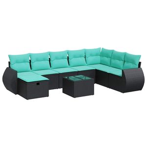Set di divani da giardino in polyrattan nero da 9 pezzi con cuscini, eleganti mobili da esterno - Product Image 2