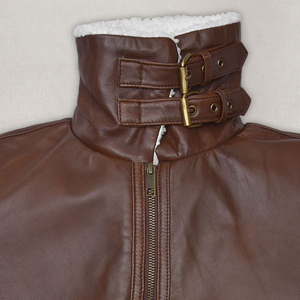 Men's Brown Genuine <b>Leather</b> Shearling <b>Coat</b> Jacket Turn Down Collar Zipper Winter <b>Coat</b> - Product Image 5