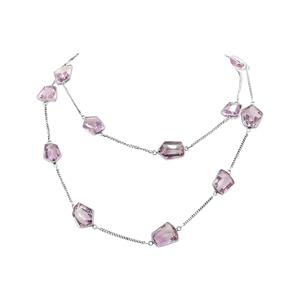Collier double couche en argent sterling 925 avec pendentif géométrique pentagonal en améthyste facettée sertie clos pour femme - Vente en gros - Product Image 1