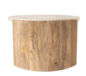 Modern <b>Round</b> Coffee <b>Table</b> Marble Look Top Solid Wood Base Living Room <b>Side</b> Center <b>Table</b> - Product Image 4