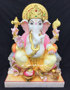 Makrana รูปปั้นหินอ่อนสีขาว,แฮนด์เมดพระพิฆเนศจิรูปปั้นนั่งบน Singhasan สำหรับบูชา - Product Image 5
