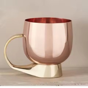 Modern Style Copper <b>Mug</b> With Gold Handle <b>Double</b> <b>Wall</b> Design For Home Use - Product Image 1