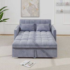 Divano letto matrimoniale in velluto a coste con letto estraibile, 2 morbidi cuscini e tasca laterale portaoggetti - Product Image 2