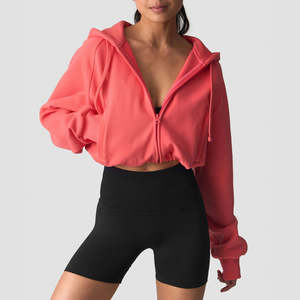 Fabricant OEM en gros de sweats à capuche courts personnalisés pour femmes, sweats à capuche zippés à épaules tombantes et manches longues pour femmes, à prix d'usine bas - Product Image 1