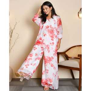 ชุดเซ็ตผ้าชีฟองลายดอกไม้ลำลอง Birdie ไซส์ XS สีขาว พร้อมดีไซน์ลายดอกไม้สำหรับใส่ทุกวัน - Product Image 4