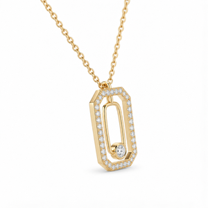 Collar con Colgante de Oro Amarillo de 10K, 14K, 18K con Diamante Central de 0.15ctw y Diamantes Cultivados en Laboratorio con Engaste Pavé en Forma Octogonal Flotante - Product Image 3