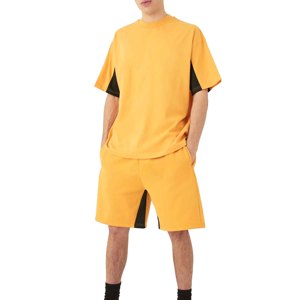 Ensemble de shorts décontractés d'été pour hommes, 2 pièces, en coton/polyester respirant, t-shirt à épaules tombantes, manches courtes, logo personnalisé, nouveauté - Product Image 1