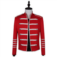 Veste d'été rouge pour homme style hussard, col montant, manches longues, fermeture boutonnée, motif lettres, coupe droite, taille adulte, 100 % coton