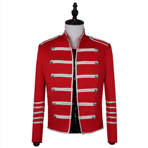 Red <b>Men's</b> Summer Hussar Style <b>Jacket</b> Stand Collar Full Sleeve Button Closure <b>Letter</b> Pattern Regular Fit Adult Size 100% Cotton - Product Image 2