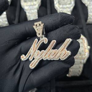 Colgante de Moissanita Personalizado con Nombre para Certificado, Plata 925, Totalmente VVS, Estilo Hip Hop de Lujo - Product Image 4