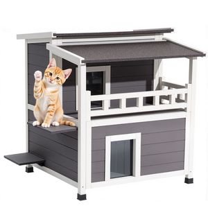 Casetta per Gatti a 2 Piani in Legno, Isolata con Schiuma, Impermeabile, Cuccia per Gatti Randagi, Balcone per Gatti, Arredamento per Animali Domestici - Product Image 5
