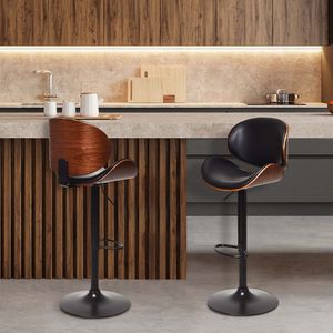 Set of 2 <b>Adjustable</b> Swivel PU Leather Bar <b>Stools</b> with Curved Footrest Premium Comfort and Style - Product Image 3