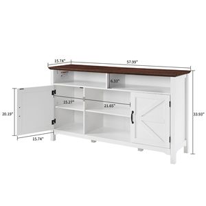Credenza Antica Stile Fattoria con Ante a Battente, Mobile Buffet da 58 Pollici, Ampio Armadio da Cucina con Ripiani Regolabili per Soggiorno - Product Image 5