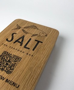 Premium Custom Logo Laser Engraved QR Code <b>Wooden</b> Rectangle Tabletop Menu Holder Eco Friendly Signs Display Stand Antique Modern - Product Image 2