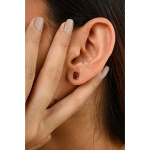 14K Solid Gold Ruby Solitaire Stud Earrings for Everyday Wear - Product Image 4