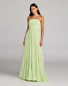 Elegante Vestido de Noche Largo hasta el Suelo, sin Tirantes, Color Verde Salvia, con Patrón Geométrico, Cintura Imperio, de Satén, con Sujetador Incorporado, Ecológico - Product Image 2