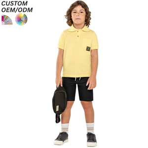 Polo à manches courtes en tricot à séchage rapide pour garçons, motif rayé, vente en gros pour enfants, personnalisable pour l'été - Product Image 3