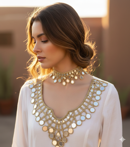 Luxury Fancy Traditional Embroidery Cording Indian Shisha Mirror Zari Work Handmade Organza Decorative Lace Sexy Choker <b>Necklace</b> - Product Image 4