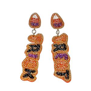 Vente en gros de Trick Treat Boucles d'oreilles pendantes à message perlées en feutre Boucles d'oreilles pendantes à la mode pour les fêtes d'Halloween saisonnières - Product Image 2