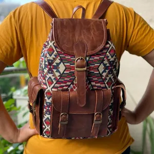 Luxury Premium Quality Bohemian Saddle <b>Blanket</b> Backpack Many Buckle Pocket Western Leather Hand Tooled Double Strap Backpack - Product Image 3