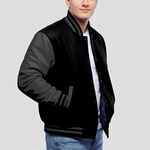 Unisex Winter Varsity Jacket <b>Covered</b> <b>Button</b> Closure Customized Color Logo Front Hooded Windproof Streetwear Style Outdoor Use - Product Image 1