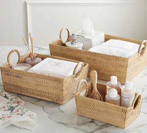 Minimalist Rattan <b>Basket</b> Set Of 3 Stylish <b>Storage</b> Solution For Living Room Bedroom Home Decor Or Bathroom Decor - Product Image 1