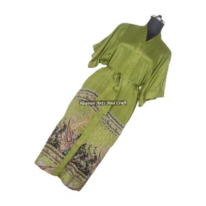 KL012 Abstract Women Blended Poly Silk Vintage Sari Kimono Long Jacket Autumn <b>Winter</b> Adjustable Drawstring Closure Quick Dry - Product Image 4
