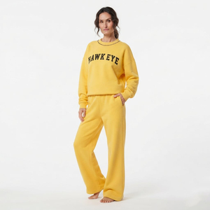 Conjunto Deportivo de Sudadera de Manga Larga con Cuello Redondo y Pedrería para Mujer, Pantalones Anchos, Bordado Personalizado, Fabricación al por Mayor - Product Image 2