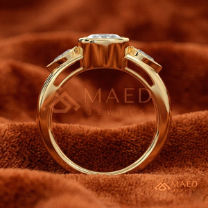 Custom 14K 18K Real Gold Oval Shape Diamond Ring 3 <b>Stone</b> Bezel Pear Cut Lab Grown Diamond Engagement Ring - Product Image 3