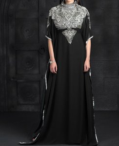 Abaya Islámica Verde Bordada hasta el Tobillo para Mujer, Cuello Alto, Manga Larga, Modesta, para Bodas en el Medio Oriente, Poliéster, Corte Regular, Tallas Grandes - Product Image 3