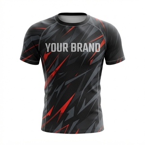 Camiseta de Compresión de Manga Corta Negra para Hombre con Estampado Abstracto Gris, Camiseta de Poliéster de Secado Rápido - Product Image 2