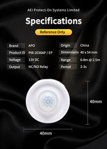 Détecteur de mouvement miniature PIR-2036-EP à montage au plafond, 12 V CC, portée de détection pour système d'alarme de sécurité à domicile ou au bureau - Product Image 5