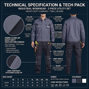 Vêtements de travail pour hommes, uniforme en coton, veste et pantalon de travail résistants à l'abrasion, gris foncé et noir - Product Image 6
