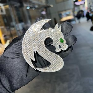 Pendentif Dragon de Luxe en Argent 925 avec Moissanite Ronde Taille Brillant, Micro-Incrustation, Bijou Unisexe Thème Animal Hip Hop - Product Image 4