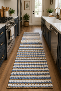 Striped Cotton <b>Kitchen</b> <b>Runner</b> <b>Rug</b> Rectangle Farmhouse Style Flat Weave Non-Slip Rubber Backing Washable Thin Floor Mat - Product Image 3