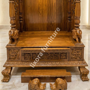 Templo de Madera Sólida Hecho a Mano de Lujo con Tallado Ornamental de Pavo Real y Elefante, Acabado Premium - Product Image 5