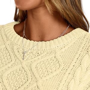 Custom Chunky Twist Women <b>Sweaters</b> Cream White Cable Knit <b>Crewneck</b> Long Sleeve Warm Durable Acrylic Fabrics Tops Jumpers - Product Image 3