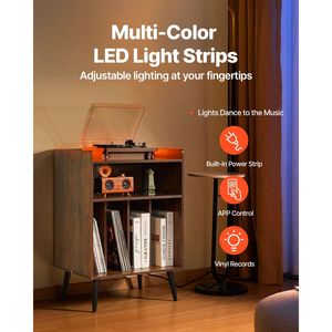 <b>Record</b> Player <b>Stand</b> with LED Light 3-Tier Turntable <b>Stand</b> with Charging Station Holds 150 Vinyl Albums - Product Image 3