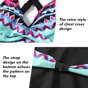 Women Geometric Print <b>Bikini</b> <b>Set</b> <b>Push</b>-<b>Up</b> Top High Waist Bottom Swimwear Twisted Halter Design Spandex Polyester - Product Image 4