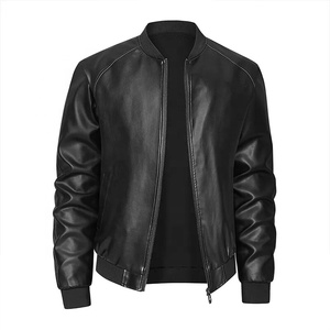 Chaquetas de cuero informales de primavera 2025 para hombre, chaquetas sólidas con cuello levantado y cremallera para motocicletas, prendas de vestir de PU, chaqueta de motociclista de moda de otoño para hombre - Product Image 1