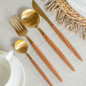 3-Piece Stainless Steel Teaspoon <b>Set</b> with Wooden Handles Mirror Polish Nordic Flatware <b>Cutlery</b> - Product Image 3