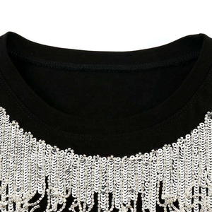 Wholesale Custom Sparkly <b>Rhinestone</b> Fringe T Shirt Women Luxury Bling Short Sleeve Casual <b>Tops</b> OEM ODM Apparel Manufacturing - Product Image 3