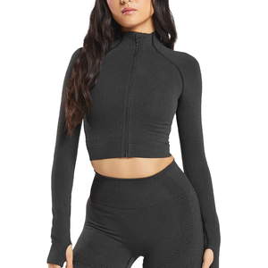 Slim Fit Collar Workout Sport Coat Women full Zipper Nylon Jogger Fitness <b>Jacket</b> with Thumb Holes Quick drying Sport <b>yoga</b> Tops - Product Image 1